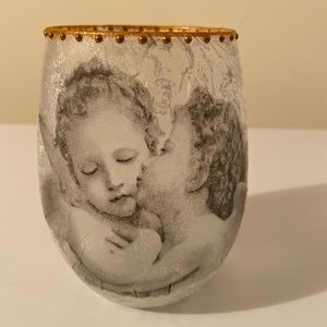 Hand decorated glass candle holder